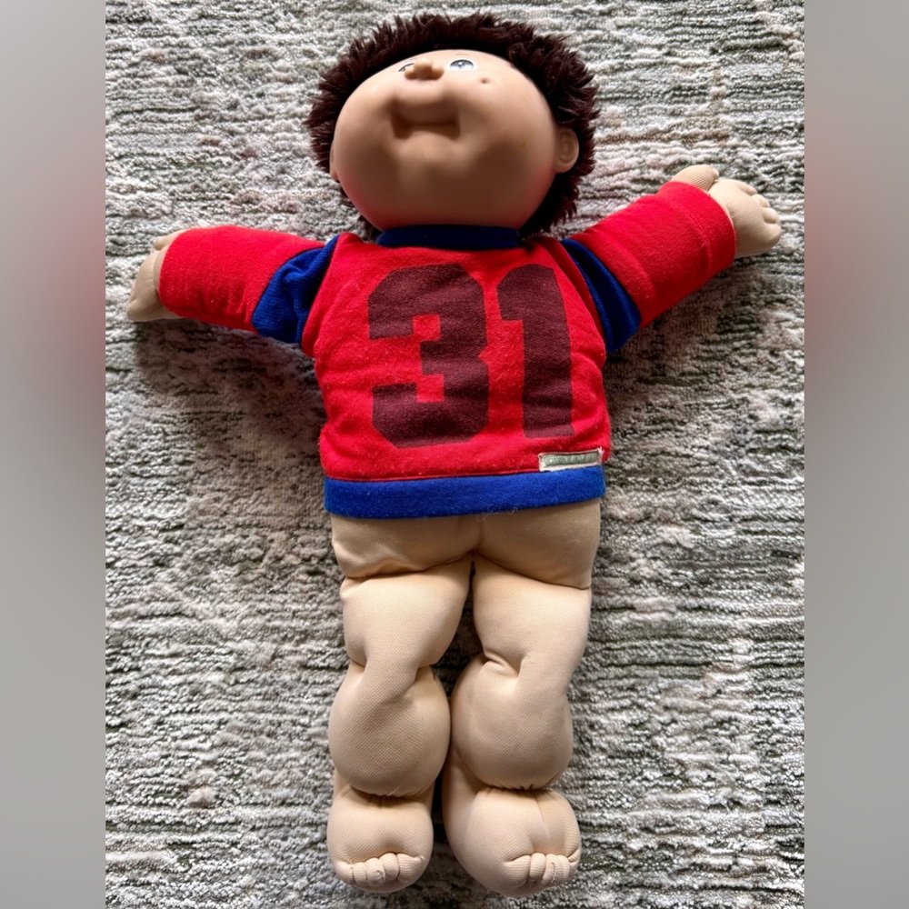 Vintage Cabbage Patch Kid Boy Doll Red #31 Shirt Yarn Brown Hair Coleco 1985